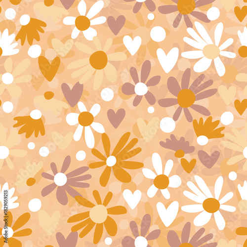 Seamless floral pattern based on traditional folk art ornaments. Colorful flowers on color background. Scandinavian style. Sweden nordic style. Vector illustration. Simple minimalistic pattern.