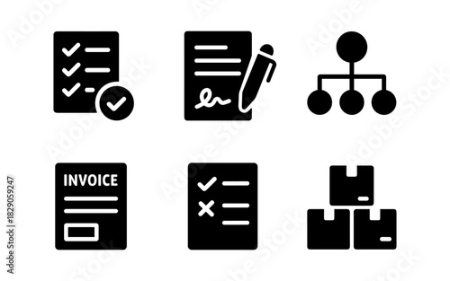 Set of minimalist black icons for business and administration tasks