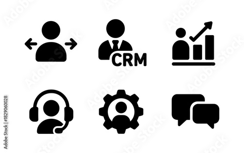 Business and communication icons: crm, growth, customer support, collaboration