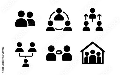 Set of people connection icons in flat style for networking and teamwork