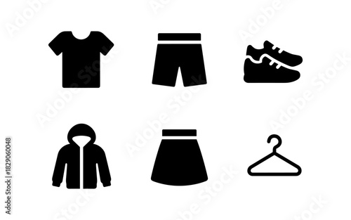 Minimalist icons of casual clothing and accessories for fashion design