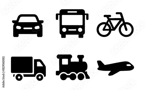 Silhouette icons of various transportation modes for modern designs