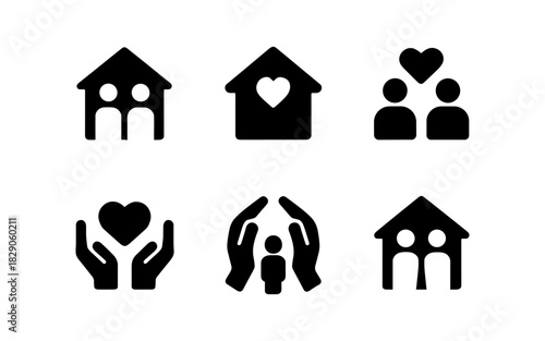 Minimalist home and heart icons for family and community concepts