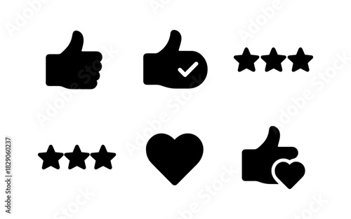 Minimalist thumbs up, heart, and star ratings in solid black design