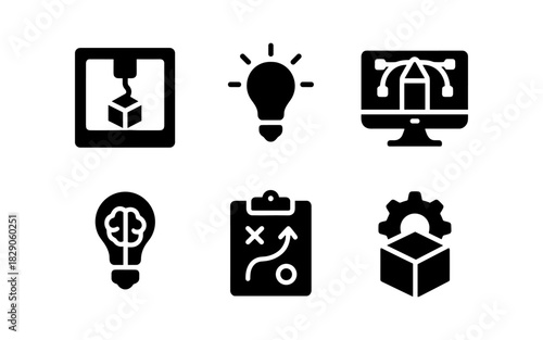 Innovative technology and creativity icons in flat design