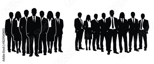 Silhouetted business professionals standing in groups ready for corporate success