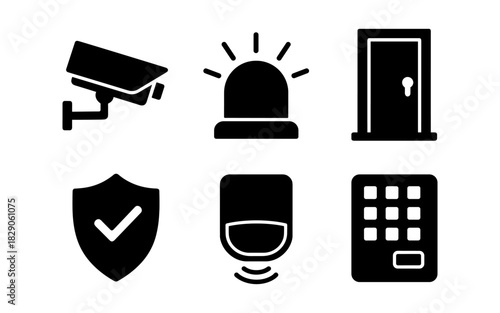 Modern security system icons for home and office safety solutions