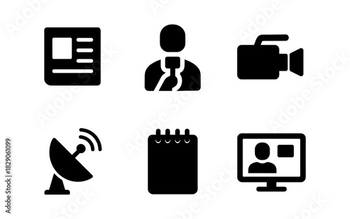 Set of black silhouette icons for media and communication