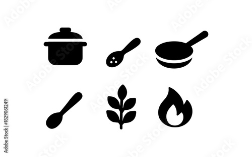 Cooking icons set: simplistic silhouette kitchen symbols for culinary design