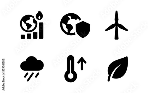 Eco and climate change icon set: renewable, global, and sustainable symbols