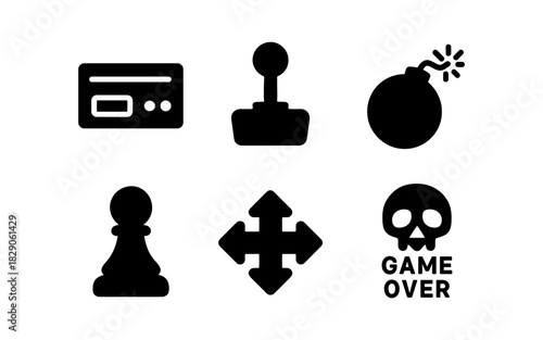 Minimalist gaming icons: retro, arcade, and strategy symbols