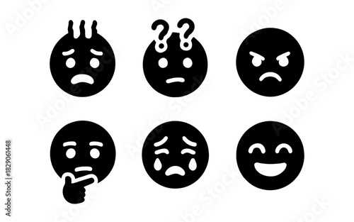 Silhouette emoticons expressing various emotions and feelings