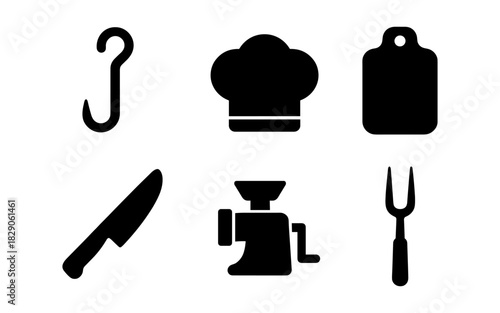 Silhouette icons of essential kitchen tools for cooking enthusiasts