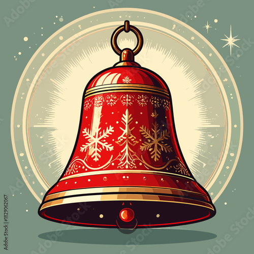 christmas bell with red ribbon, christmas bells with red ribbon, christmas bell on red background, 