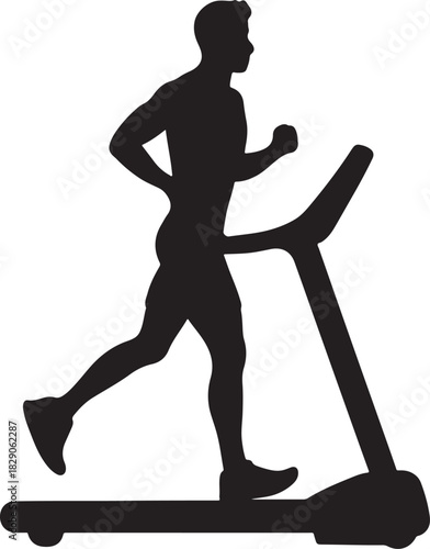 Silhouette of man running on treadmill, exercise, fitness, health