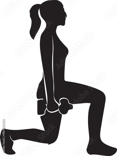 Woman's silhouette doing lunge exercise with dumbbells for fitness
