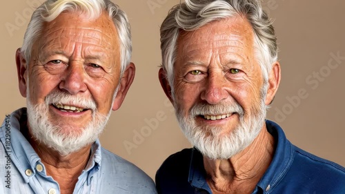 Kindred Spirits: Capturing a warm embrace of companionship, two mature men share a friendly gaze, showcasing the enduring bond of togetherness.