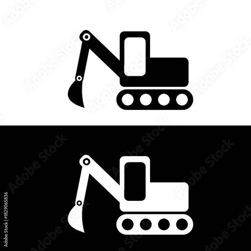 Heavy Equipment Icon excavator or Digger Silhouette for Construction Infographics.