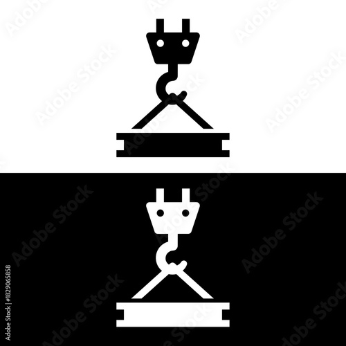 Crane Hook Lifting Heavy Load Icon, Rigging and Material Handling Symbol.