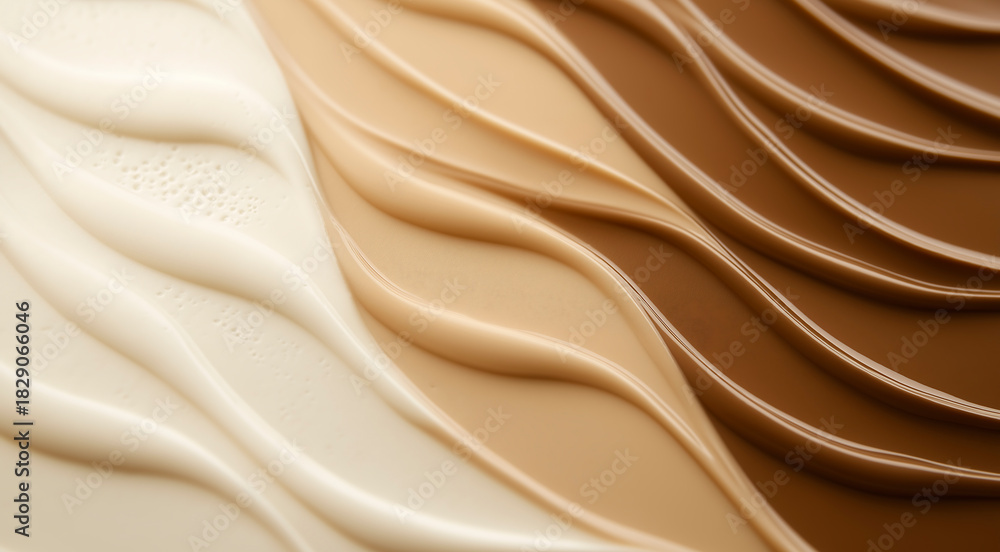 Fototapeta premium Smooth waves of creamy textures in shades of white, beige, and brown 