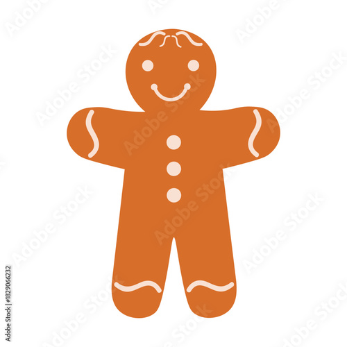 Cute gingerbread man with icing details. Classic Christmas cookie for festive design, seasonal decor and holiday illustrations