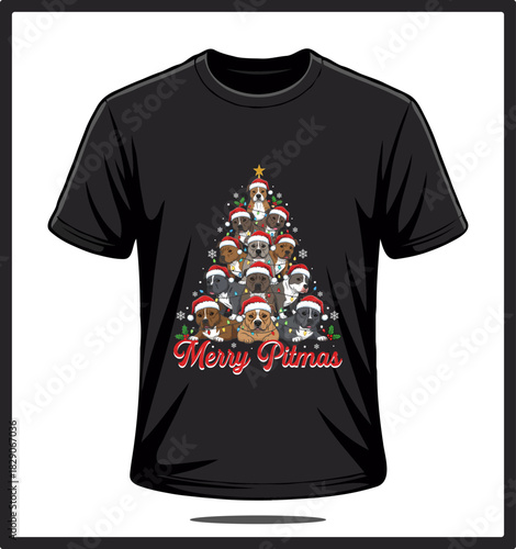 Merry Pitmas Christmas Tree Made of Dogs Cute Pet Holiday  T-Shirt Design 