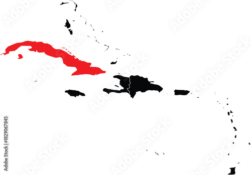 Cuba Highlighted on Map of the Caribbean Silhouette