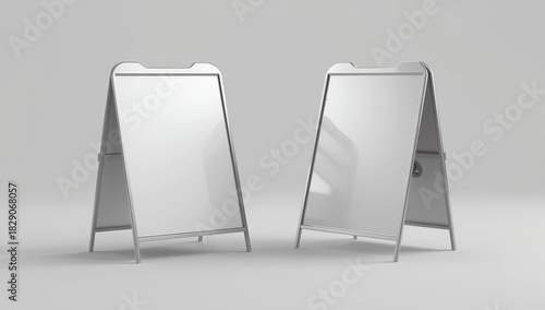 Blank full handle metallic outdoor advertising stand isolated, Clear street signage board mock up. Round Corner A-board with metal frame template.