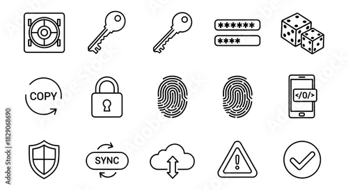 Collection of linear security and technology icons