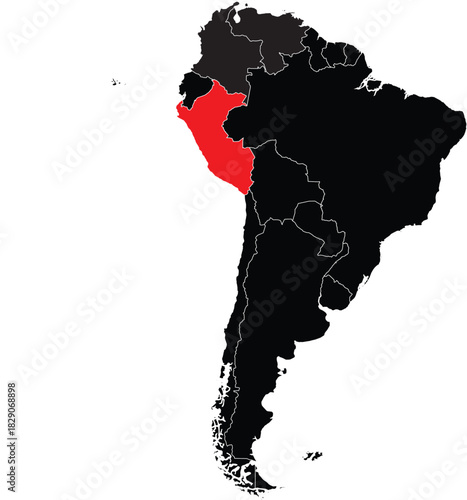 Peru Highlighted on the Map of South America
