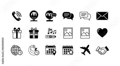 Minimalist communication and scheduling icons for modern interfaces