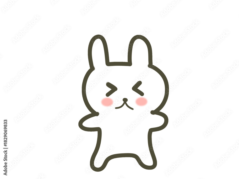 Obraz premium Cute Crinkled Smile Bunny Character Illustration | Kawaii Happy Rabbit