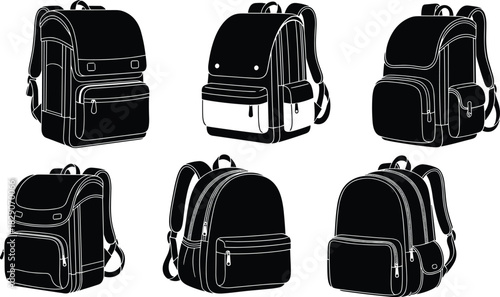 Black backpack and travel bag isolated on a white background