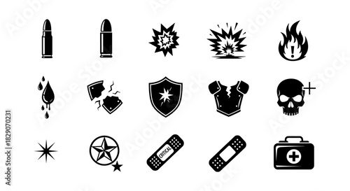 Black and white game ui icons for damage and health
