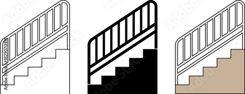side view Staircase railings icon set