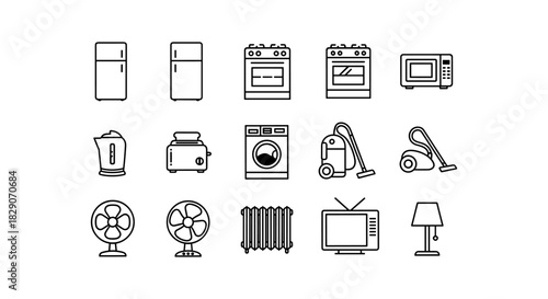 Home appliance icons set: minimalist linear design for modern kitchens and living spaces