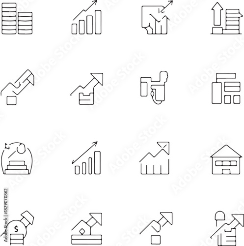 Income Growth icon set multiple style collection

