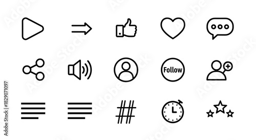 Minimalist icon set featuring social media and interface symbols