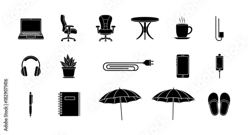 Office and home essentials silhouette collection for work and leisure