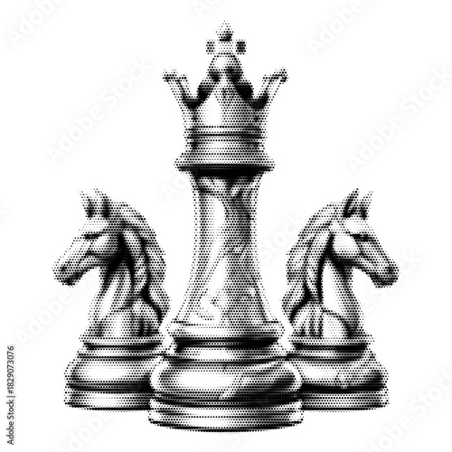 King with knights vintage y2k halftone art, royal warrior stipple brutalist retro vector png with transparent background, noble 2000s aesthetic photocopy effect tattoo