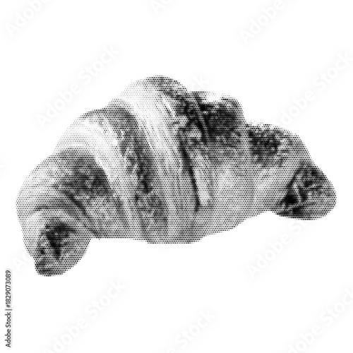 Croissant vintage y2k halftone art, pastry stipple brutalist retro vector png with transparent background, warm 2000s aesthetic photocopy effect tattoo