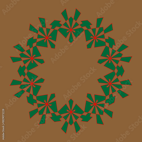 Large round frame with a pattern. Empty decorative frame for decoration. Geometric frame, Christmas wreath. Beautiful patterned round frame in black, white or green on a background. Cut File. Tattoo.