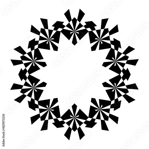 Large round frame with a pattern. Empty decorative frame for decoration. Geometric frame, Christmas wreath. Beautiful patterned round frame in black, white or green on a background. Cut File. Tattoo.