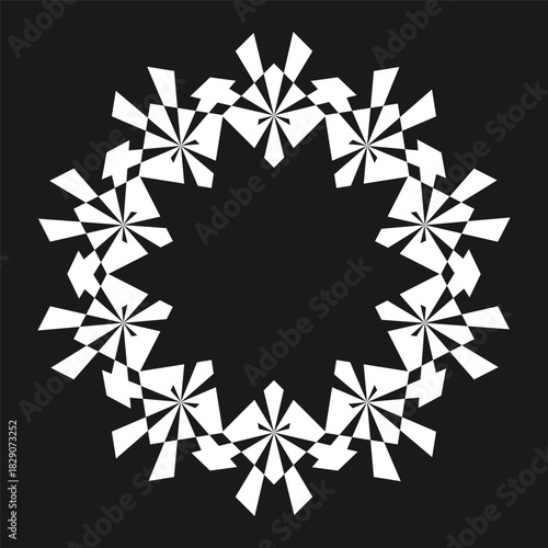 Large round frame with a pattern. Empty decorative frame for decoration. Geometric frame, Christmas wreath. Beautiful patterned round frame in black, white or green on a background. Cut File. Tattoo.