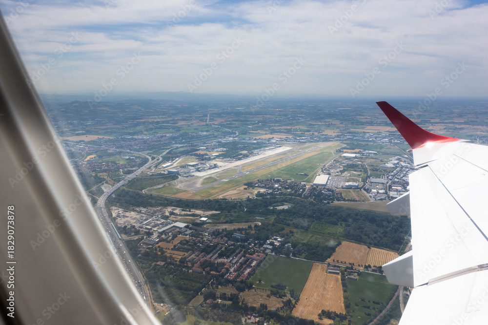 Obraz premium View from the plane of Marconi airport, Bologna, Italy