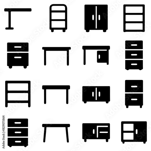 Furniture Silhouettes: A curated collection of essential furniture silhouettes, ideal for architectural layouts and interior design concepts. Showcasing a range of functional pieces.