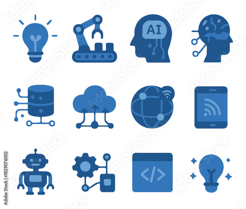 Technological Marvels: A visually striking collection of tech-related icons, each representing a facet of technological innovation and its diverse applications.
