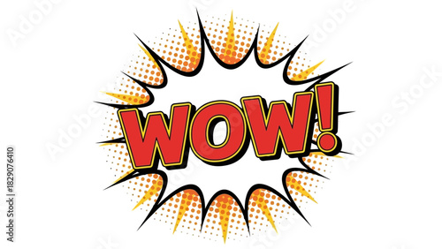 Retro comic book pop art explosion with the word Wow.