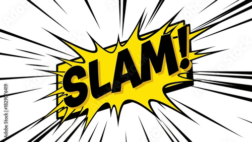 Slam comic speech bubble with dynamic lines.