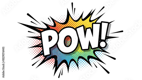 Comic book style explosion with the word POW in bold white letters.
